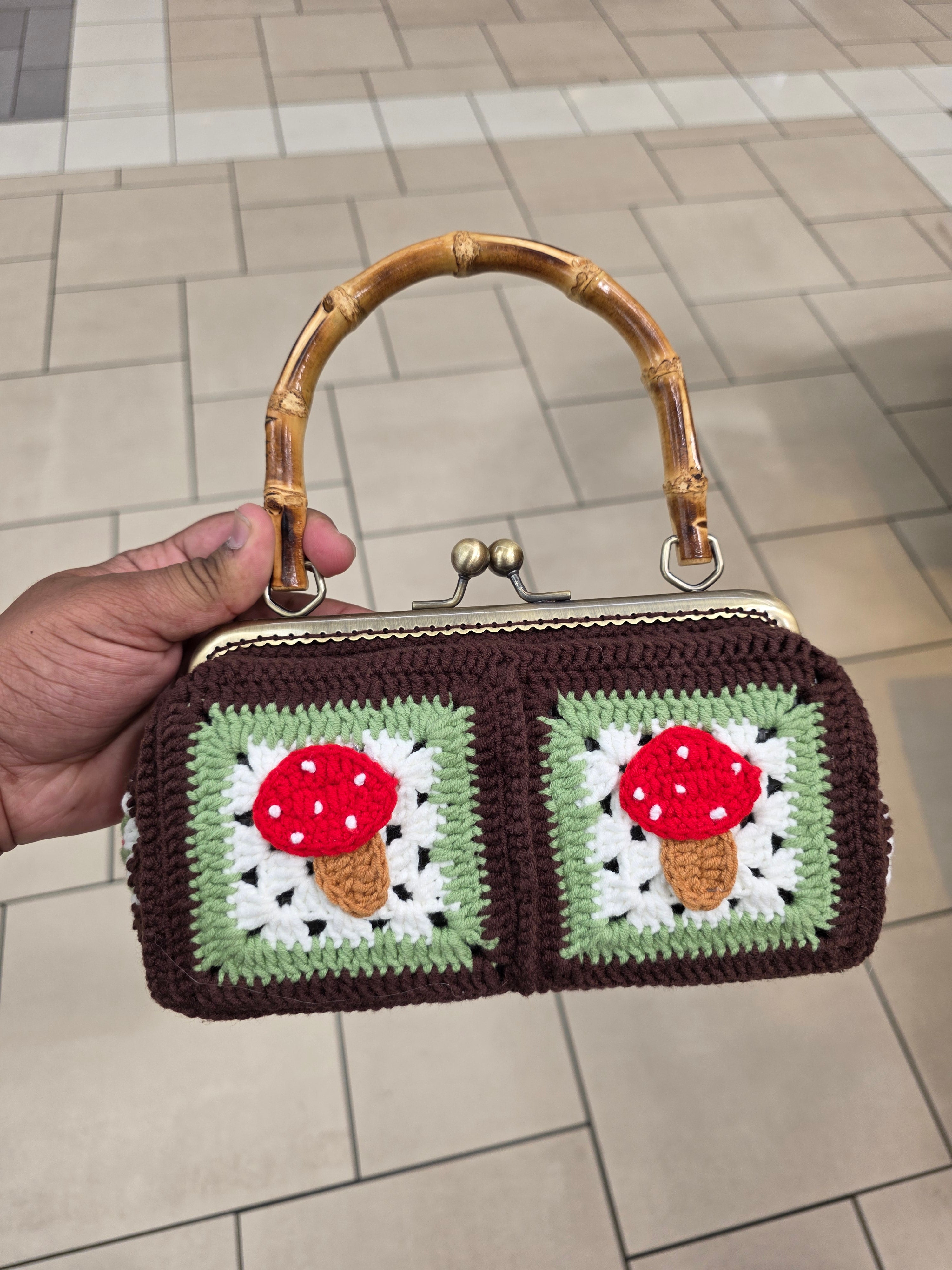Mushroom crochet purse